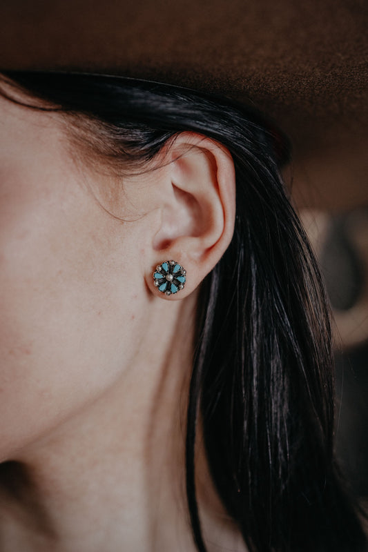 Sterling Silver & Turquoise Flower Stud Earrings