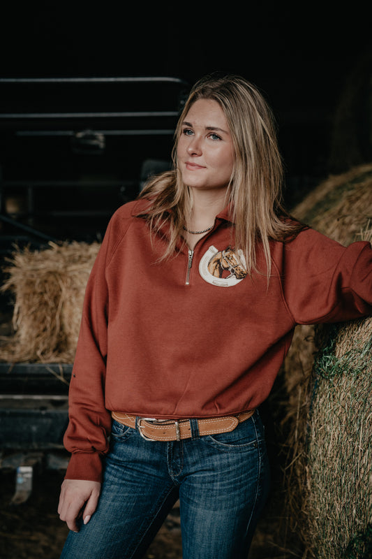 'Palli' Women's Burnt Orange Horse 1/4 Zip by Wrangler