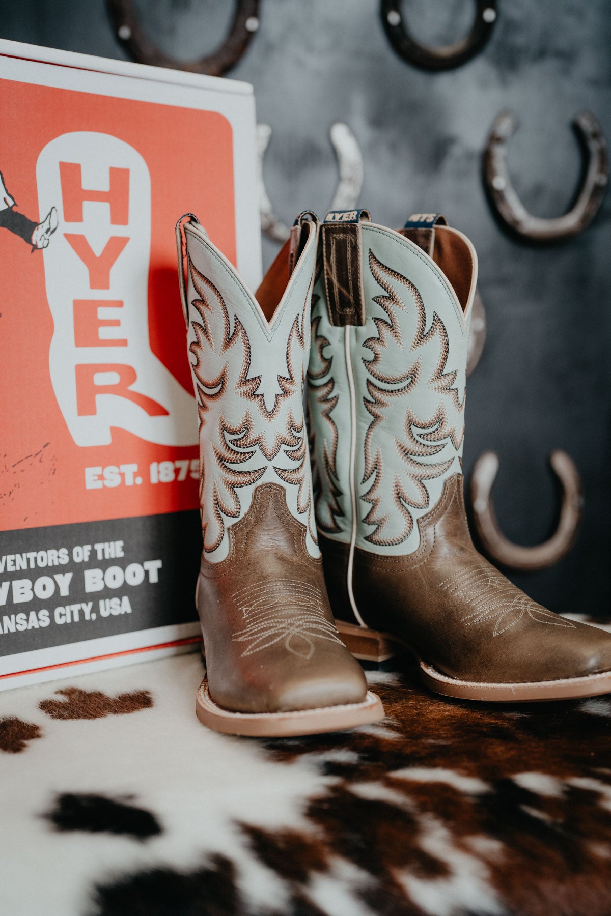 'Topeka' 11" Tan Women's Hyer Square Toe Cowboy Boot with Robin's Egg Upper (Size 6-10; B Width)