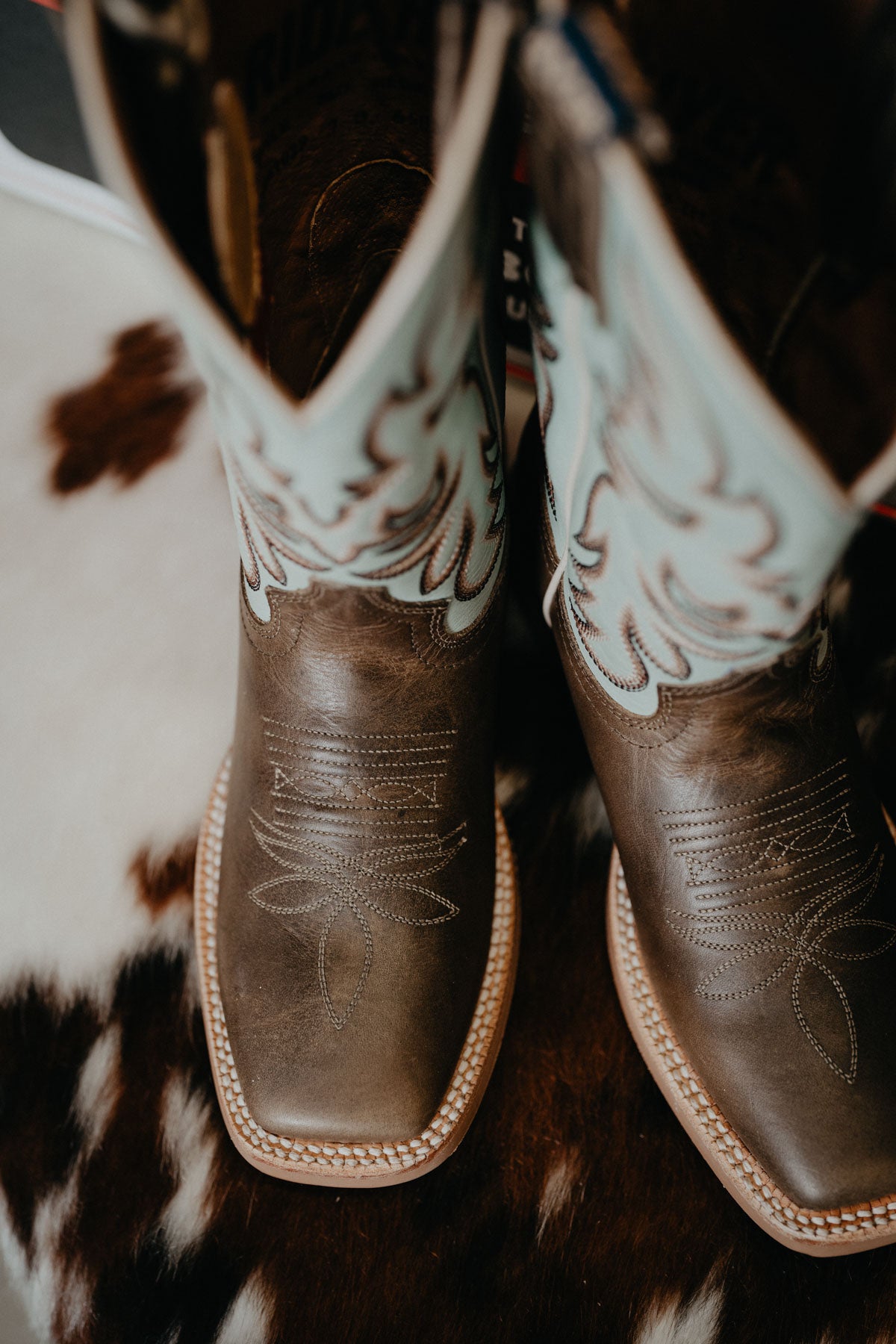 'Topeka' 11" Tan Women's Hyer Square Toe Cowboy Boot with Robin's Egg Upper (Size 6-10; B Width)