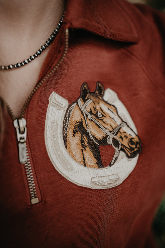 'Palli' Women's Burnt Orange Horse 1/4 Zip by Wrangler