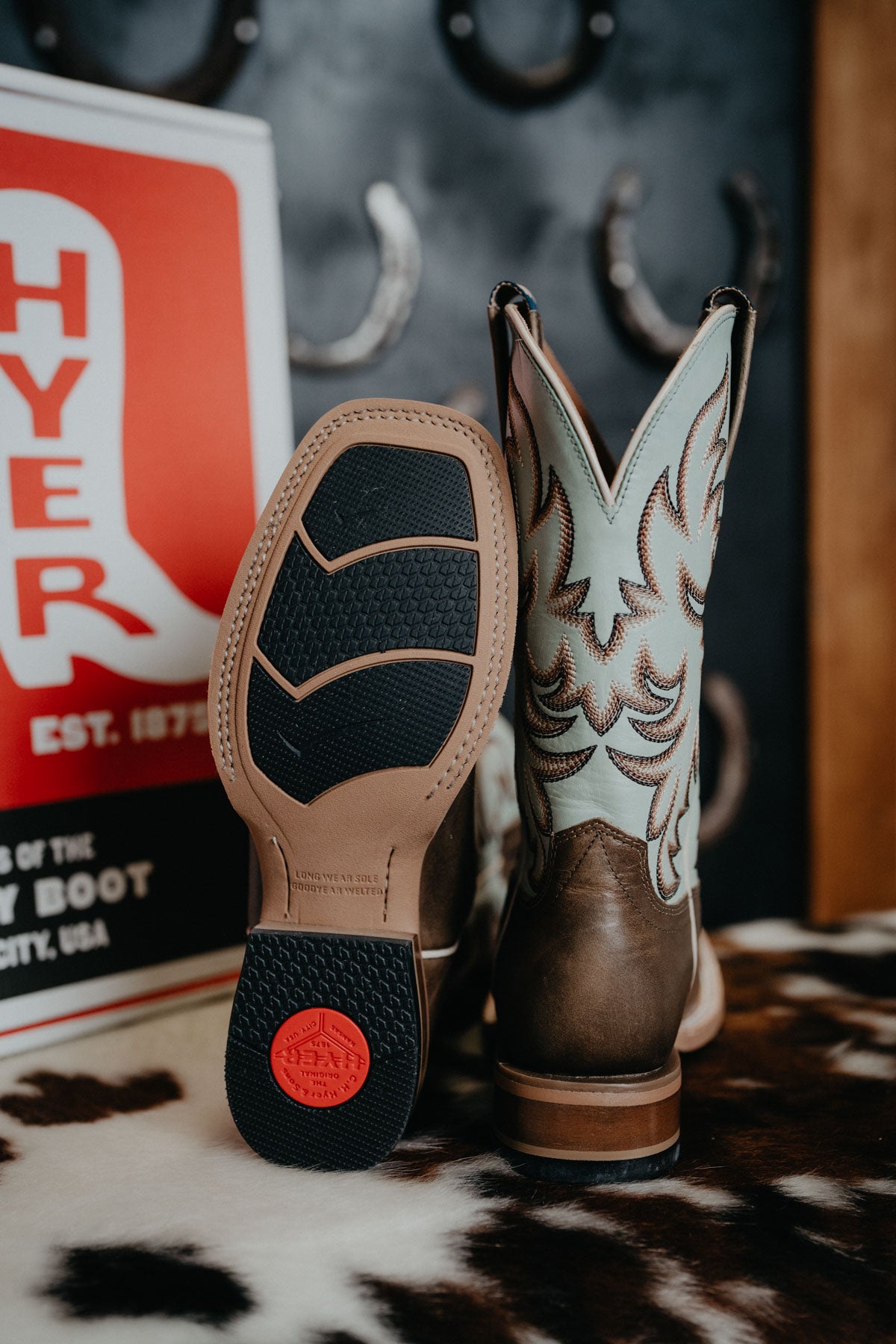 'Topeka' 11" Tan Women's Hyer Square Toe Cowboy Boot with Robin's Egg Upper (Size 6-10; B Width)