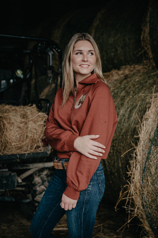 'Palli' Women's Burnt Orange Horse 1/4 Zip by Wrangler