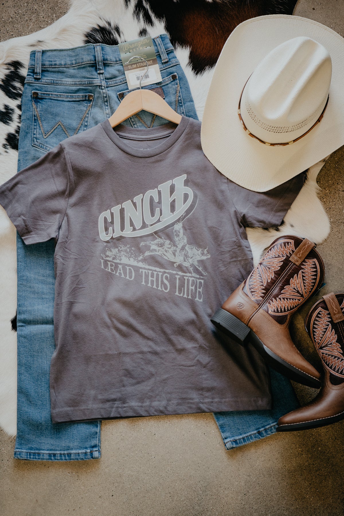 'Lead This Life' Boy's CINCH Charcoal Bucking Bull T-shirt (3-6m-XL)