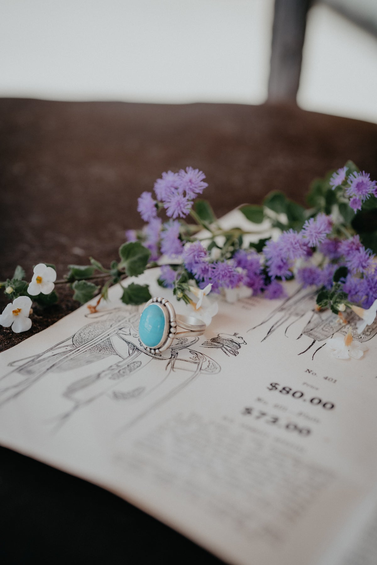 Blue Turquoise Adjustable Ring with Double Band