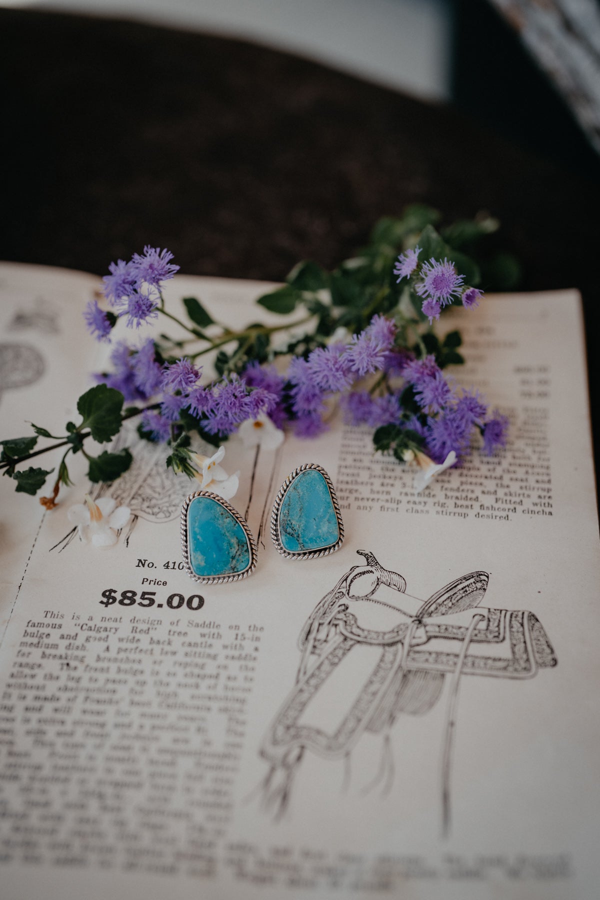 Turquoise Matrix Stud Earrings with Rope Boarder