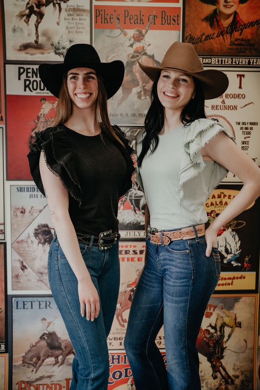 'Marlowe' Flutter Tee with Lace Trim {Two Colours} (XS-XXL)