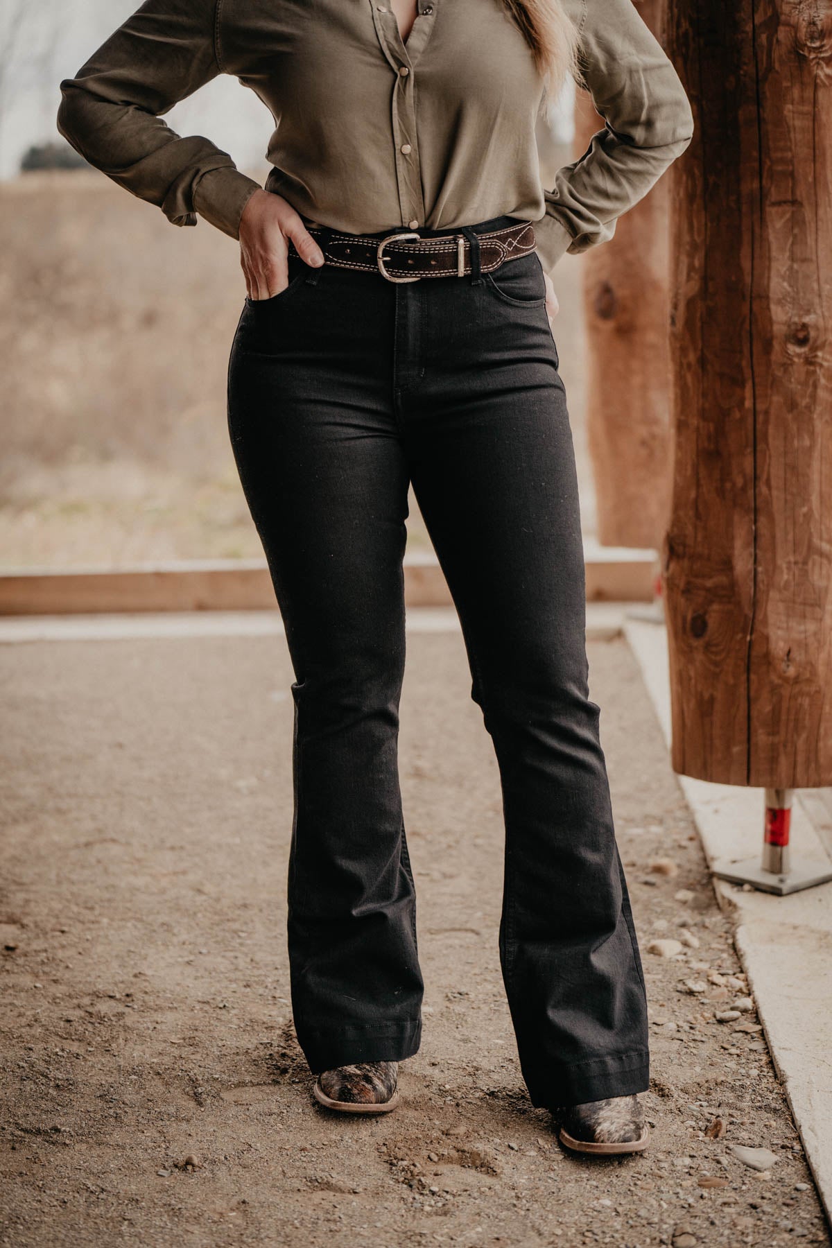 Jennifer High Rise Flare Jean by Kimes Ranch (Black Wash)
