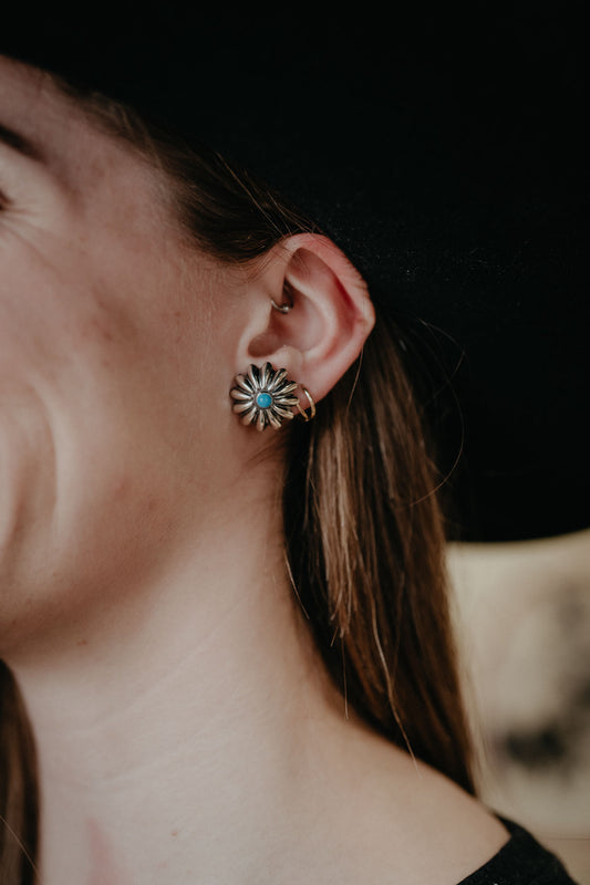 Flower Sterling Silver Earrings with Turquoise Accent