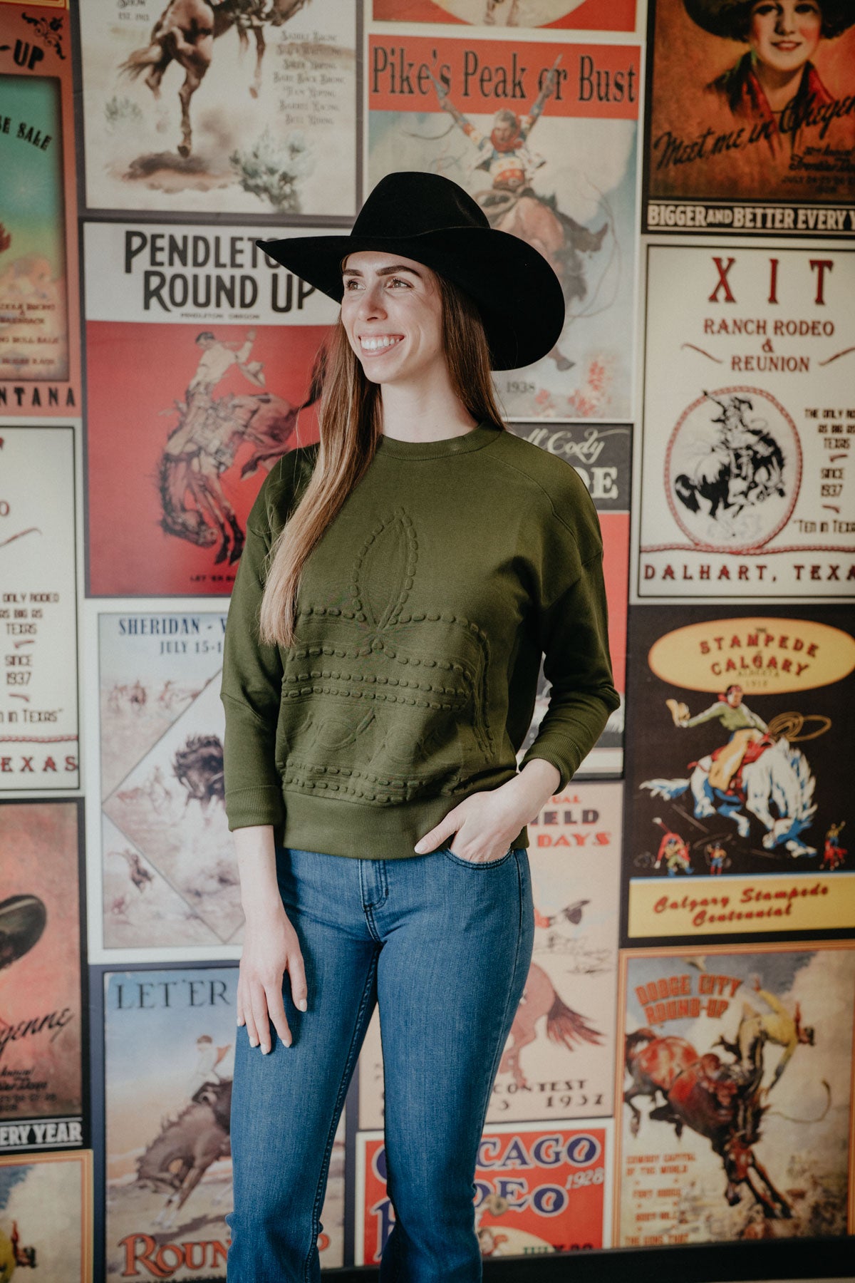 Olive Boot Stitch Embossed Pullover (XS-XXL)