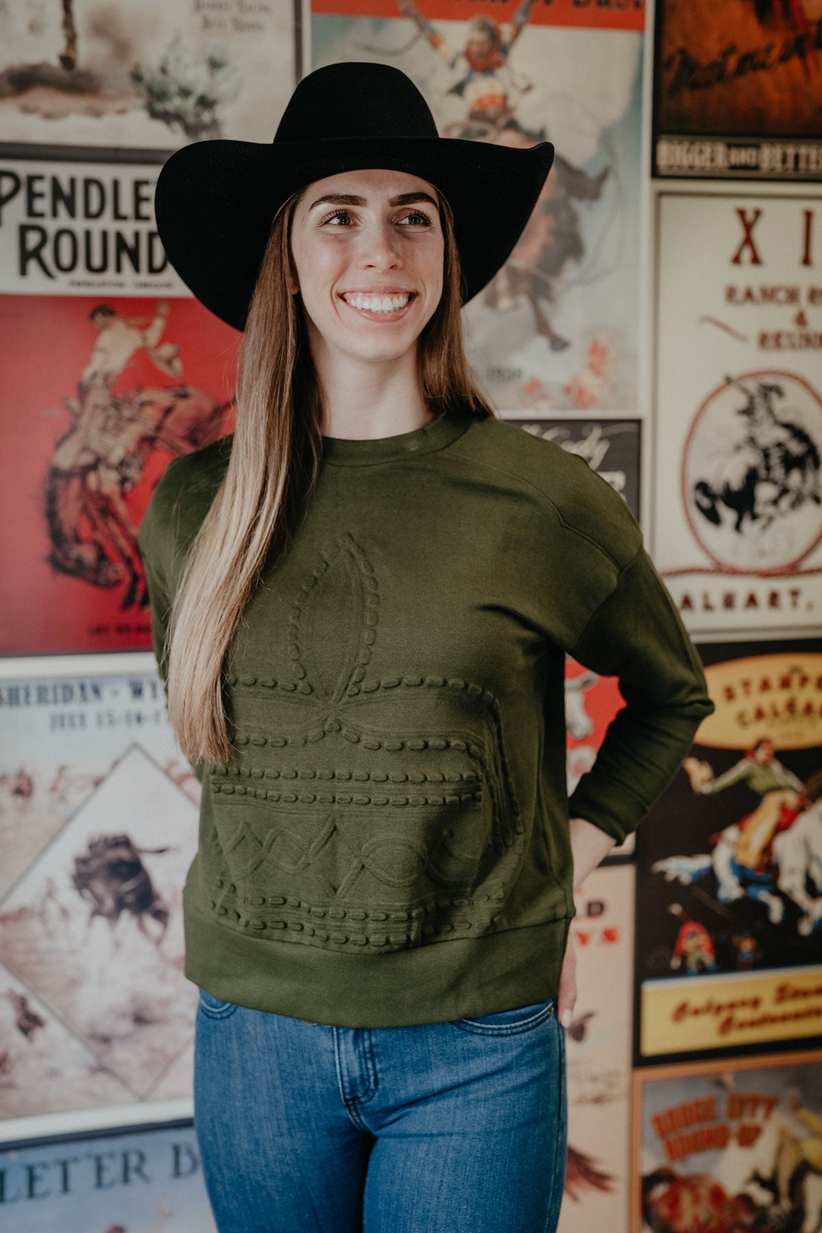 Olive Boot Stitch Embossed Pullover (XS-XXL)