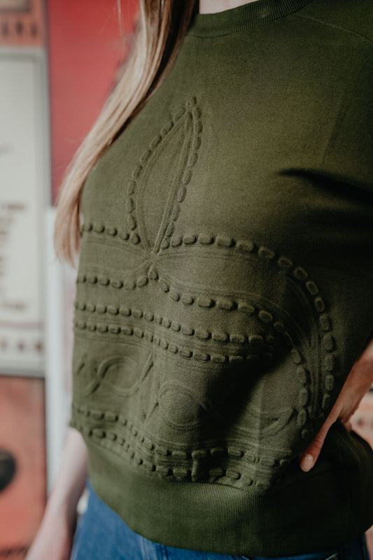 Olive Boot Stitch Embossed Pullover (XS-XXL)