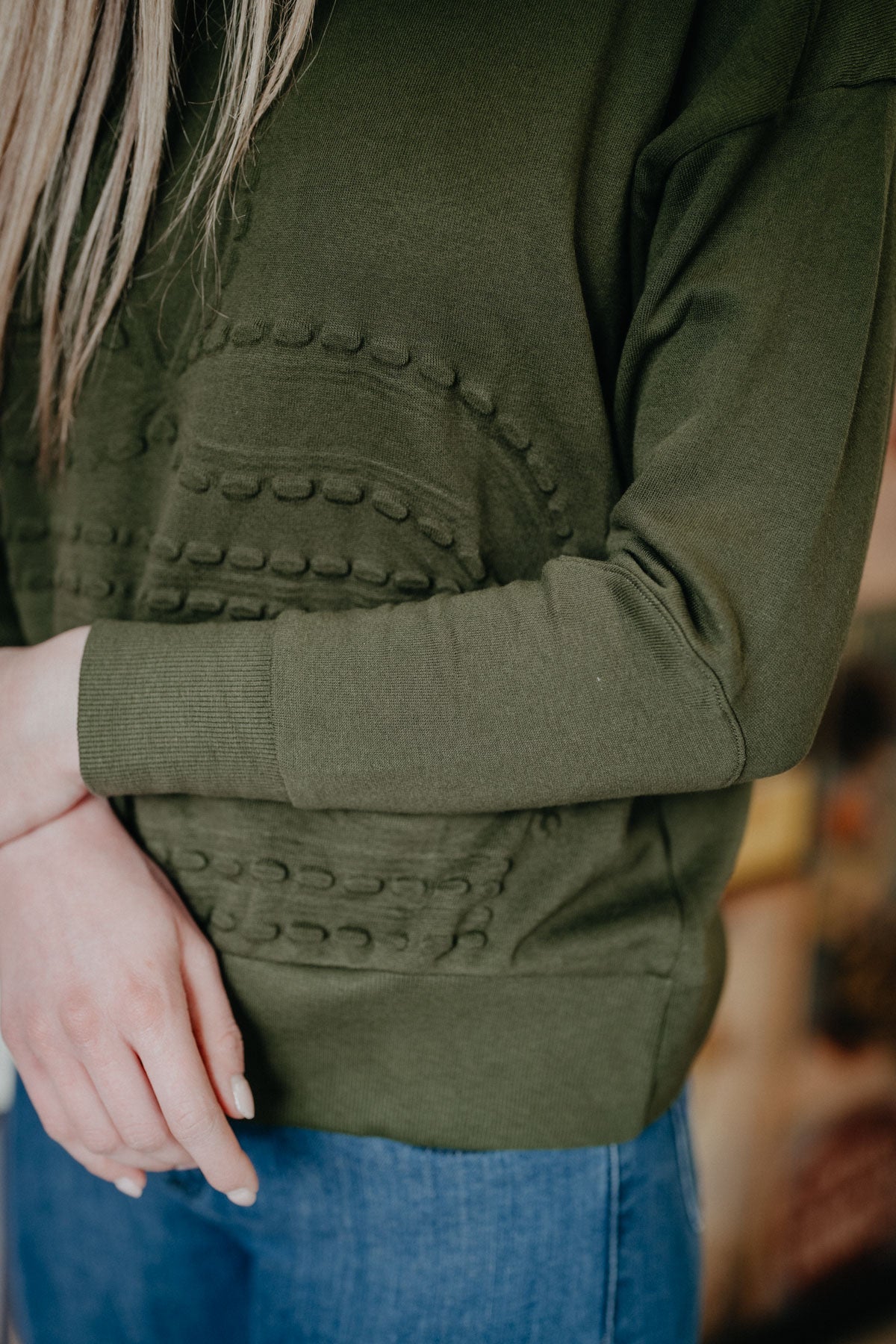 Olive Boot Stitch Embossed Pullover (XS-XXL)