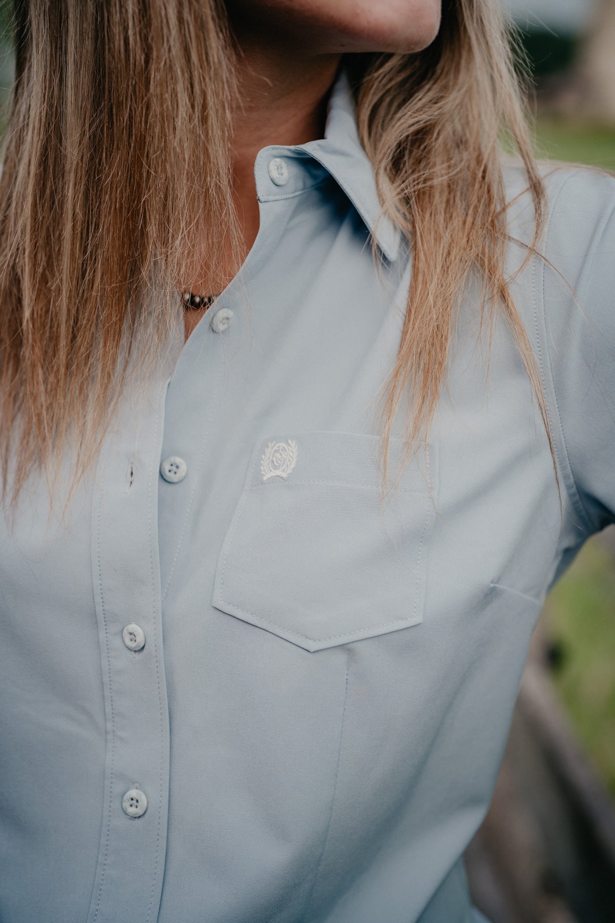'Della' Women's Slate Blue Long Sleeve ArenaFlex Button Up by CINCH