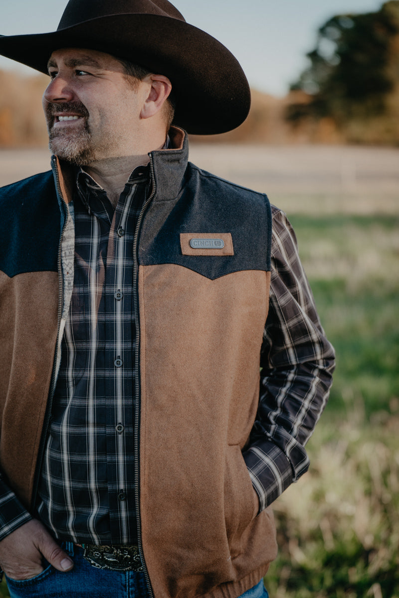'Graham' 2-Tone Black/Camel Men's CINCH Wooly Vest (S-XXL)