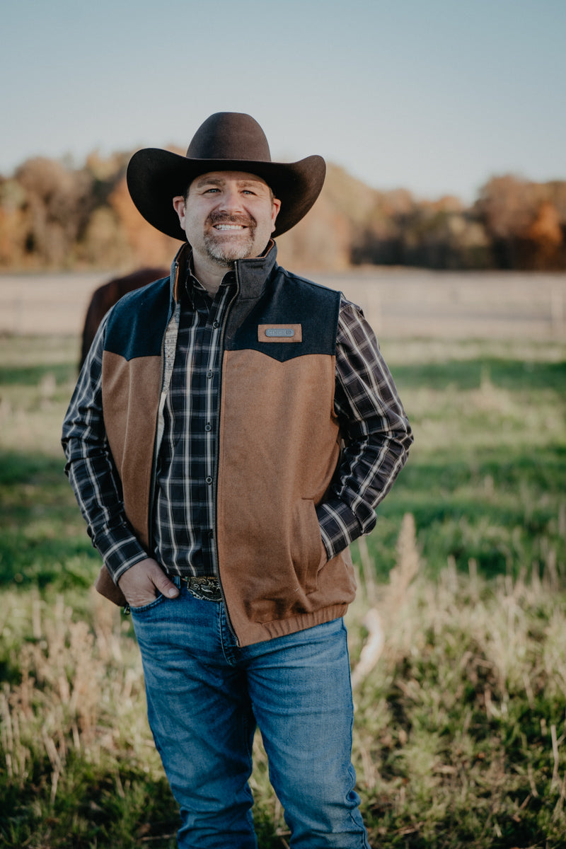 'Graham' 2-Tone Black/Camel Men's CINCH Wooly Vest (S-XXL)