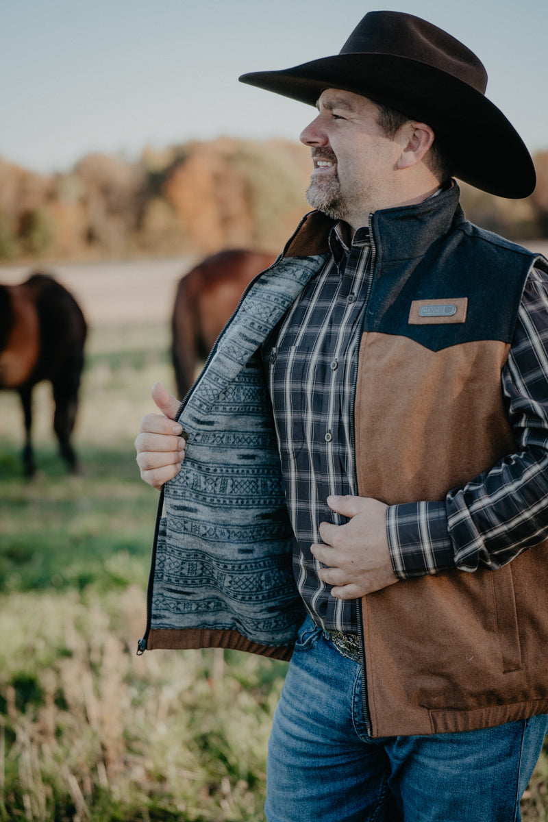 'Graham' 2-Tone Black/Camel Men's CINCH Wooly Vest (S-XXL)