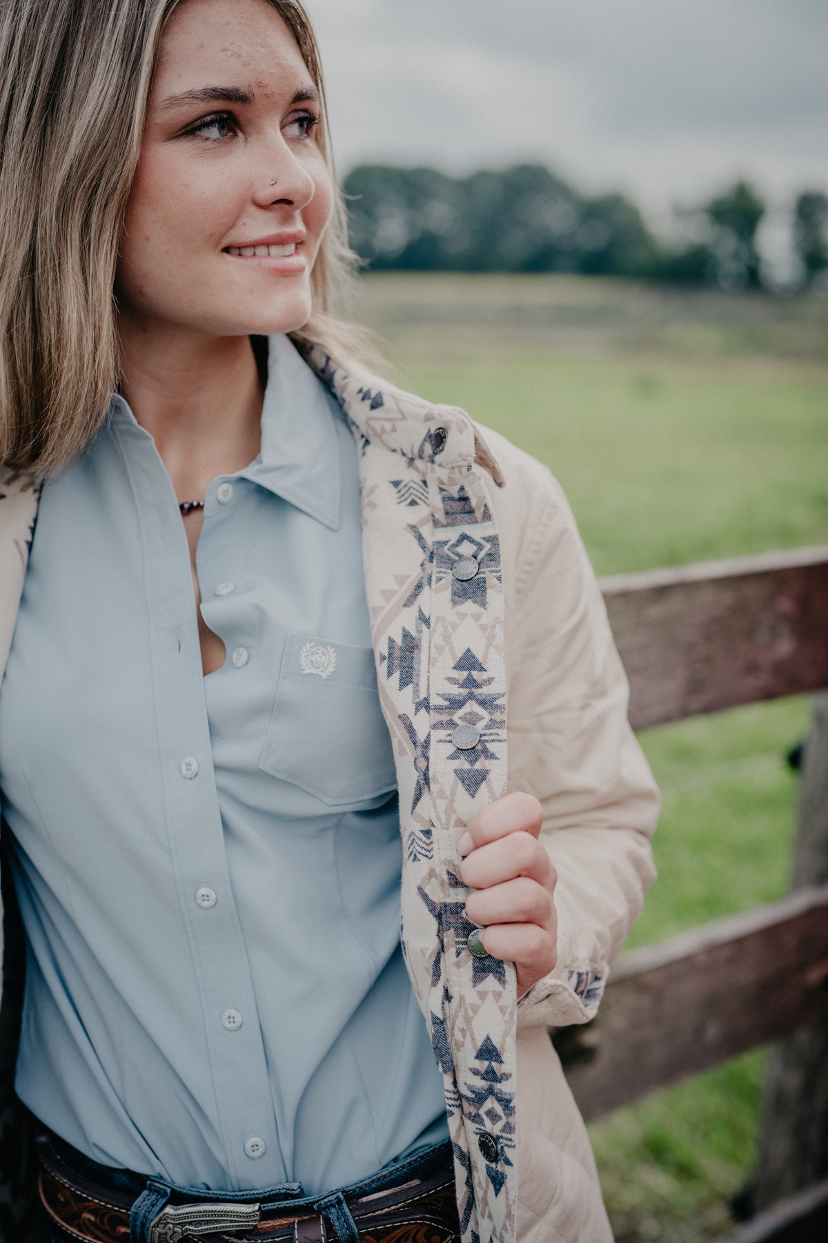 'Blakely' Women's Cream Quilted Jacket with Reversible Aztec by Hooey