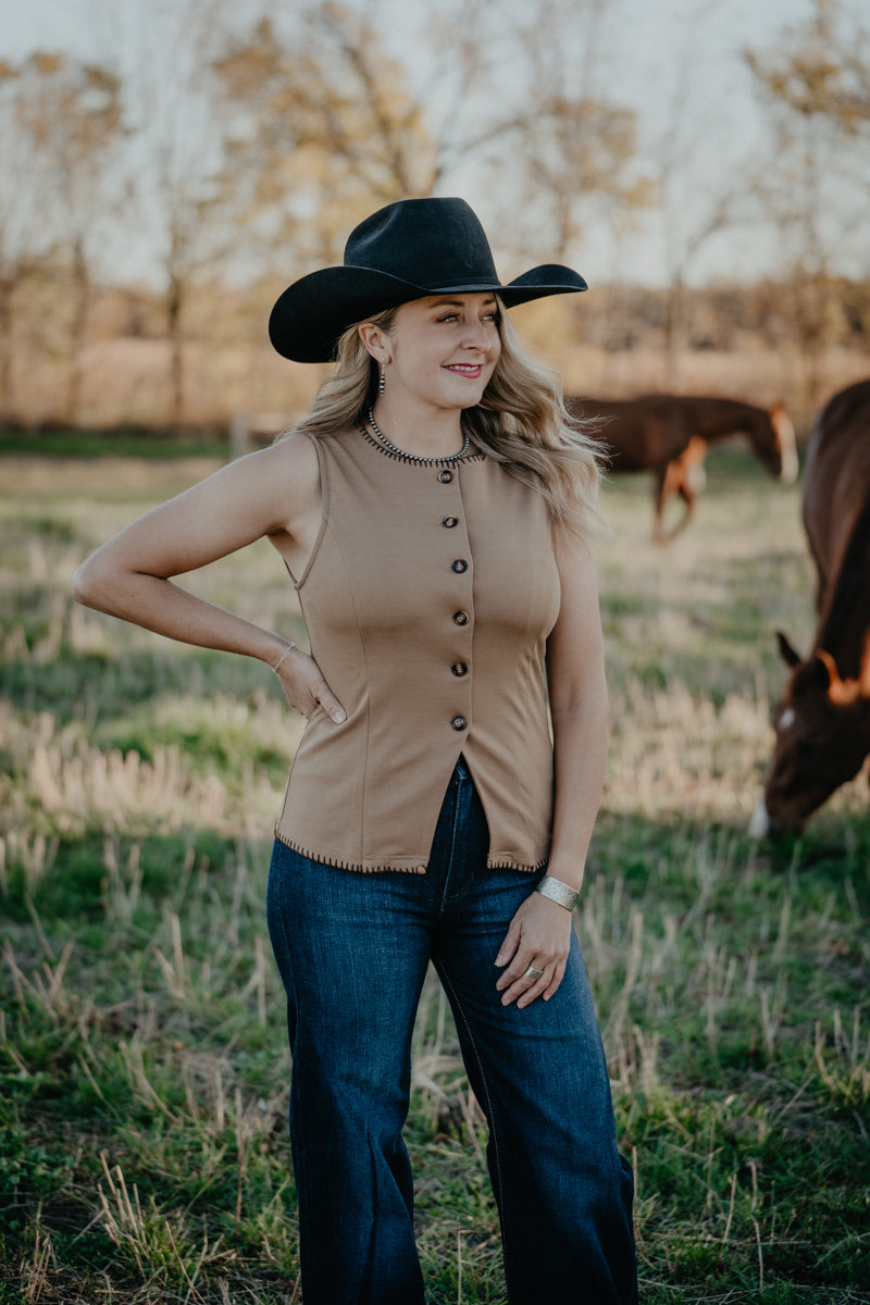 'Donna' Contrast Whipstitch Trim Button Down Vest (S-L)