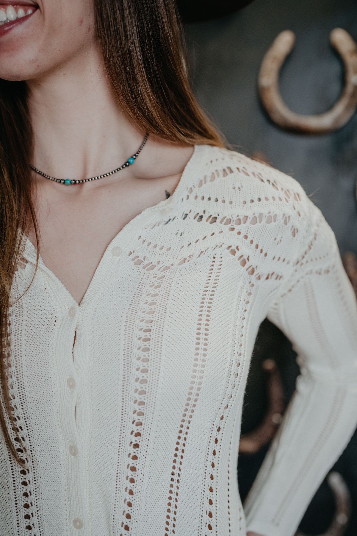 'Spring Sky's' Women's Crochet Button Front Sweater (XS-L)