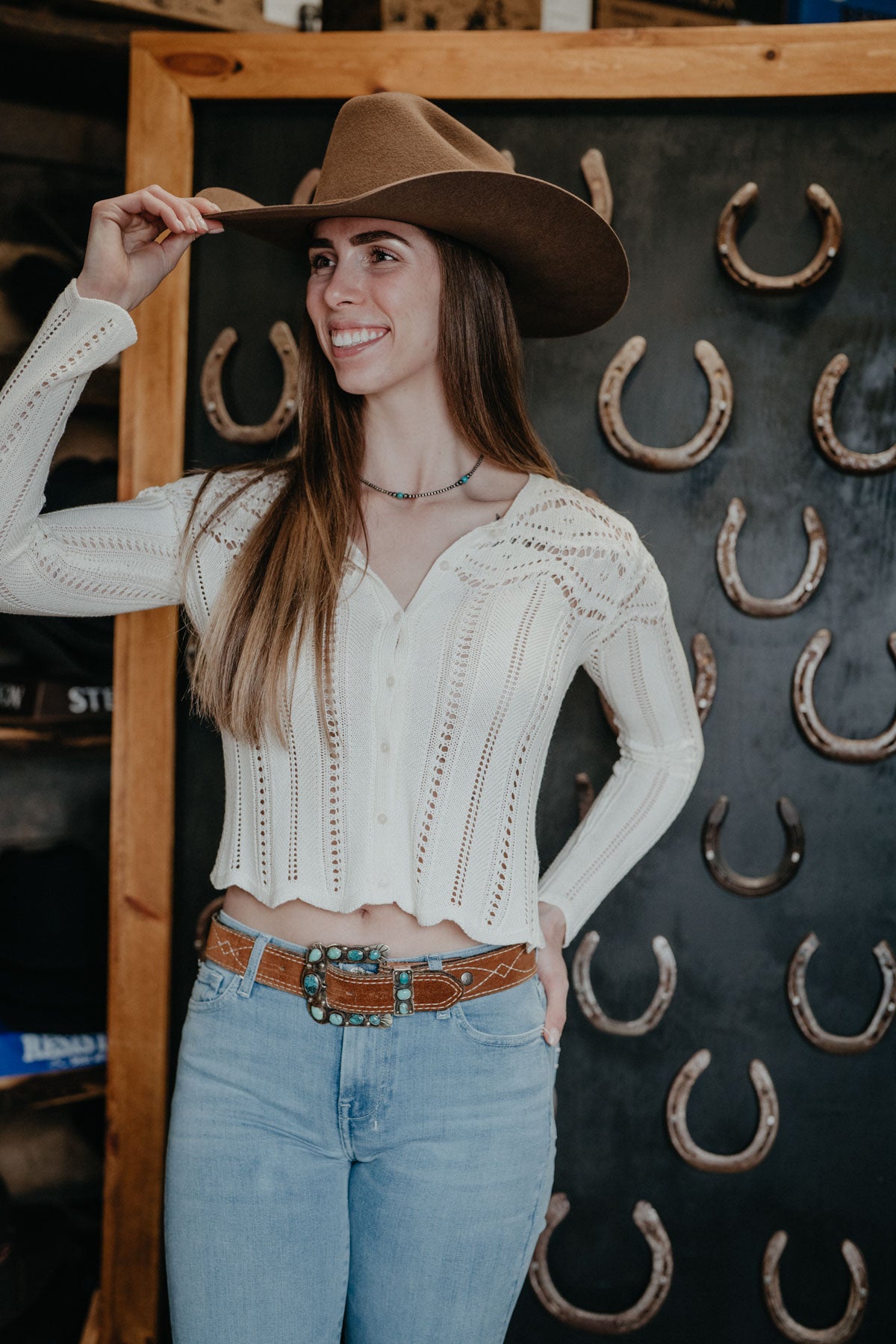 'Spring Sky's' Women's Crochet Button Front Sweater (XS-L)