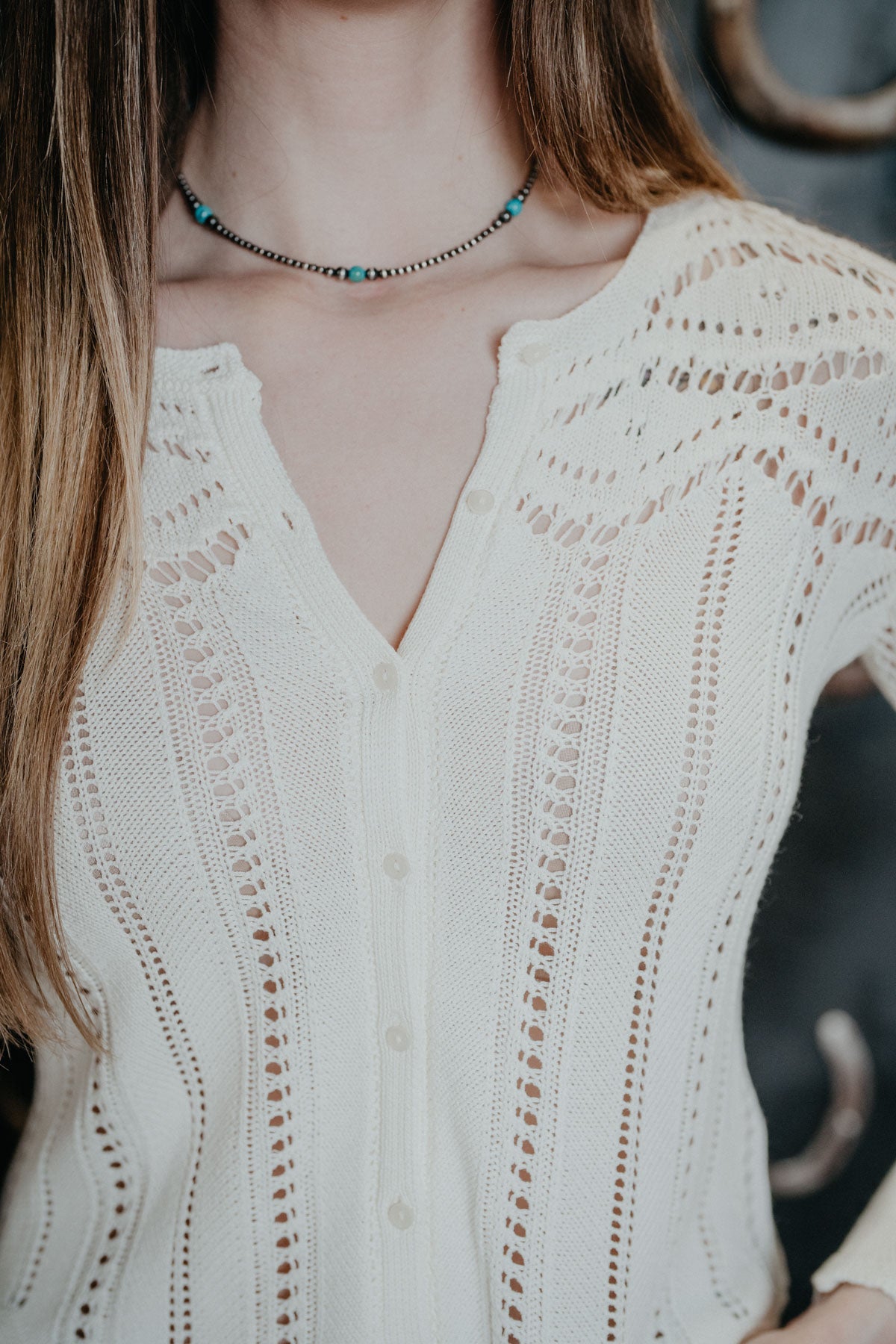 'Spring Sky's' Women's Crochet Button Front Sweater (XS-L)