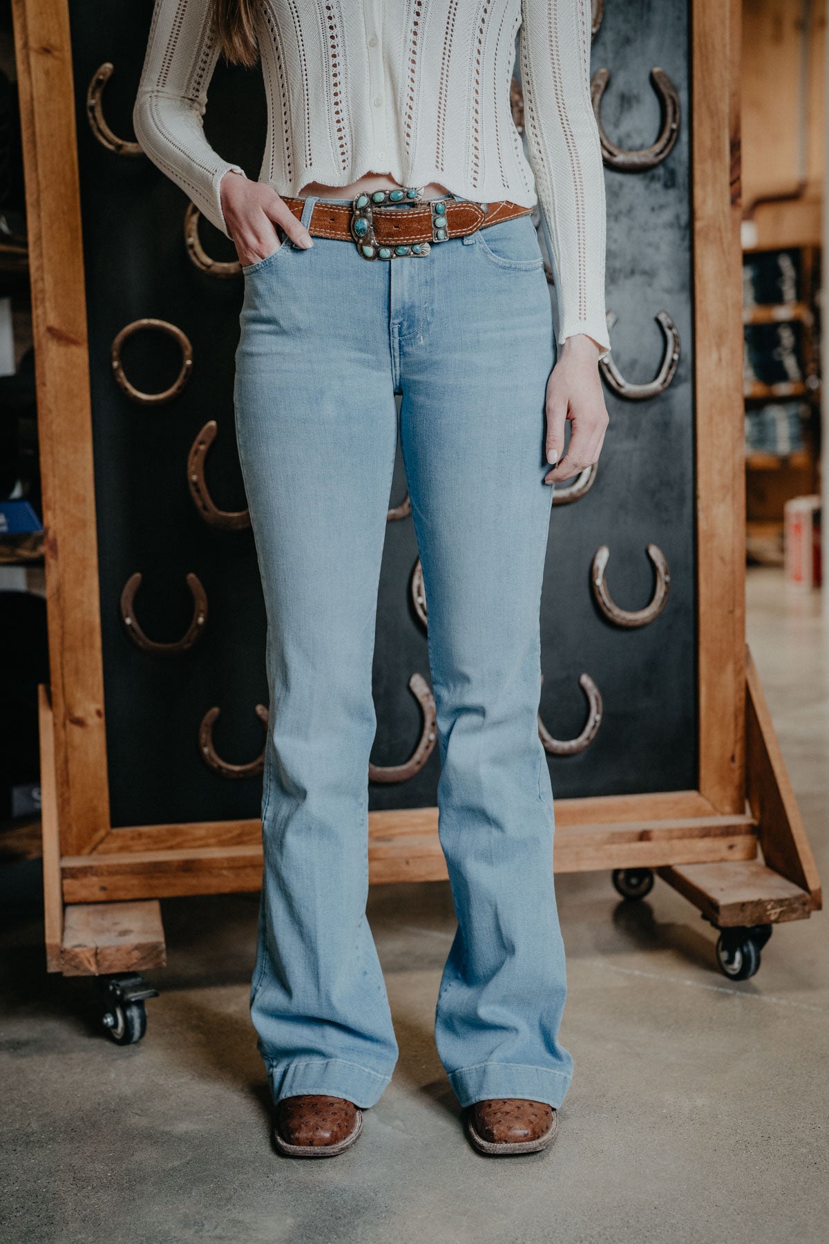 'Indigo Bloom' Light Wash Dojo Trouser by 7 For All Mankind with Blush Stitching (32, 34, & 36" Inseams)