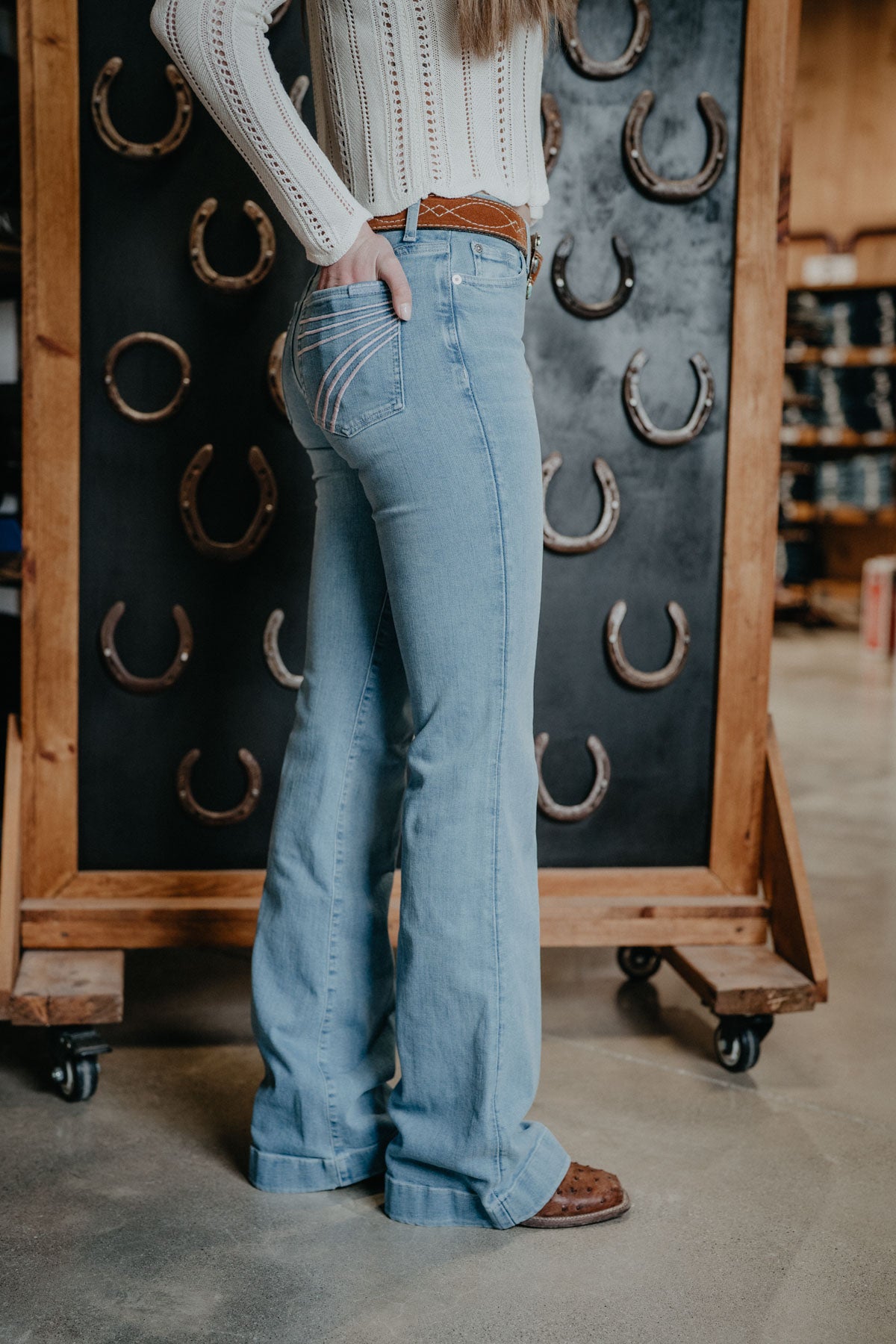 'Indigo Bloom' Light Wash Dojo Trouser by 7 For All Mankind with Blush Stitching (32, 34, & 36" Inseams)