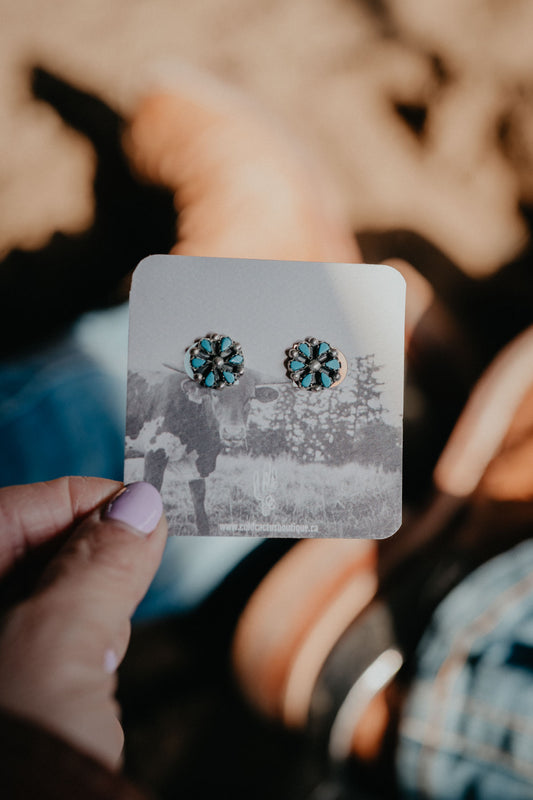 Sterling Silver & Turquoise Flower Stud Earrings