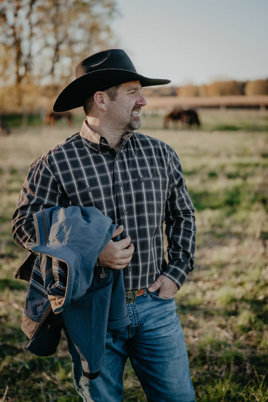 'Jones' Men's Brown Plaid Button Down Wrangler George Strait (S-XXL)