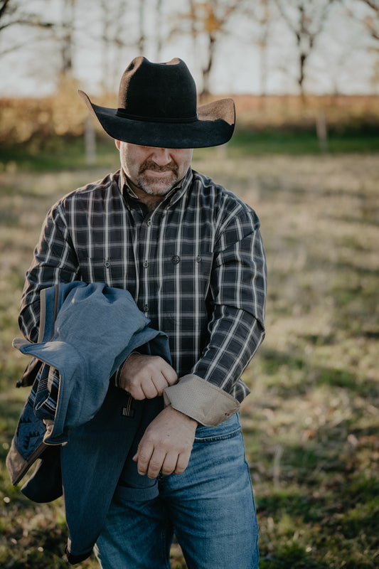 'Jones' Men's Brown Plaid Button Down Wrangler George Strait (S-XXL)
