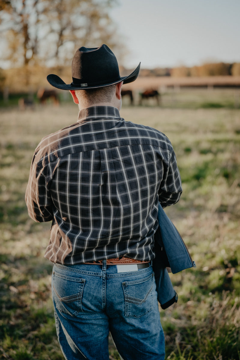 'Jones' Men's Brown Plaid Button Down Wrangler George Strait (S-XXL)