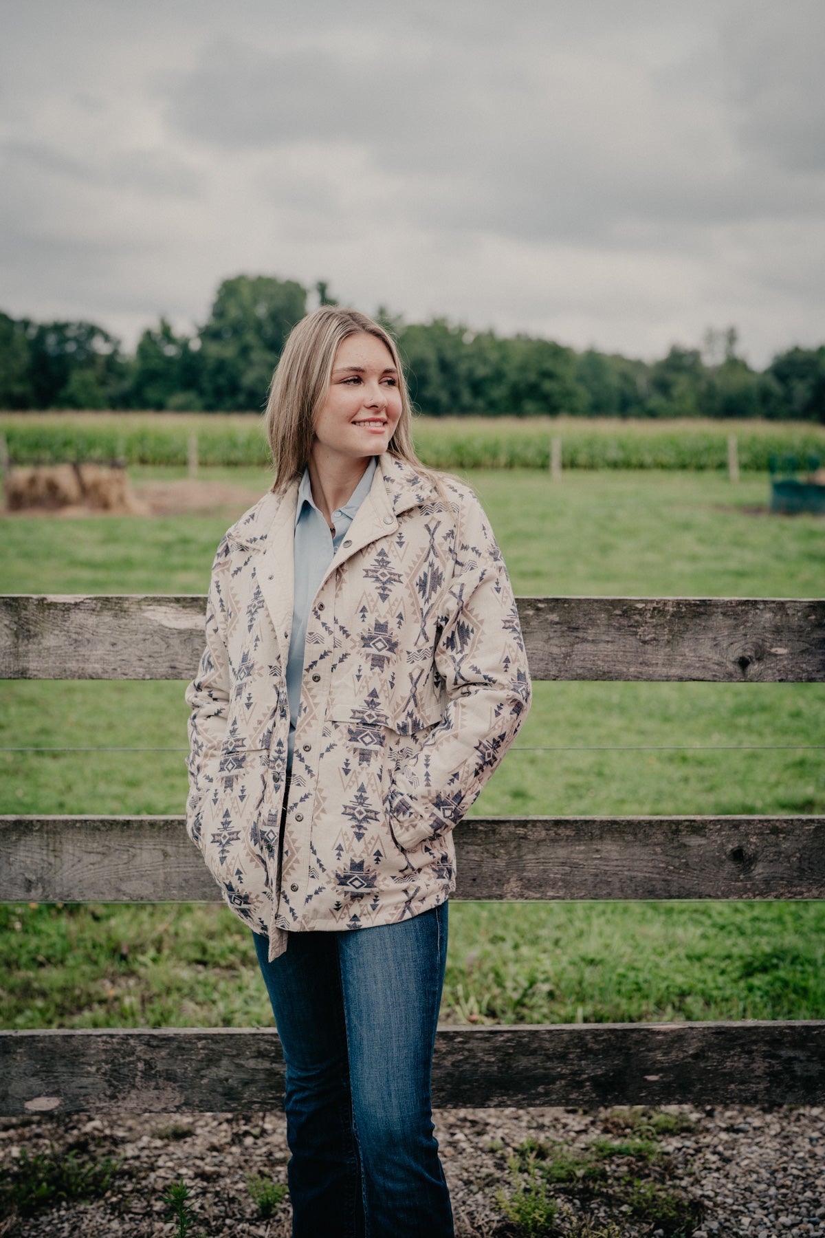 'Blakely' Women's Cream Quilted Jacket with Reversible Aztec by Hooey