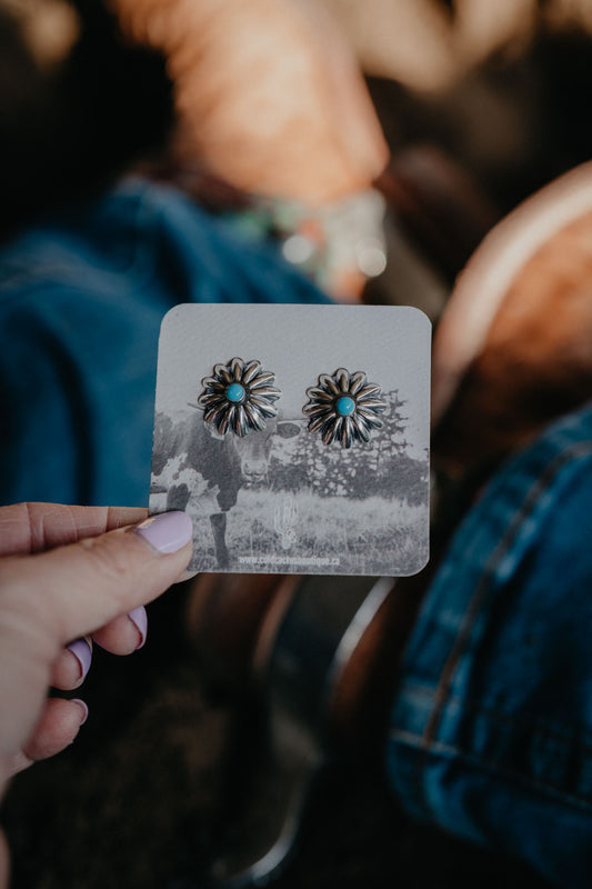 Flower Sterling Silver Earrings with Turquoise Accent