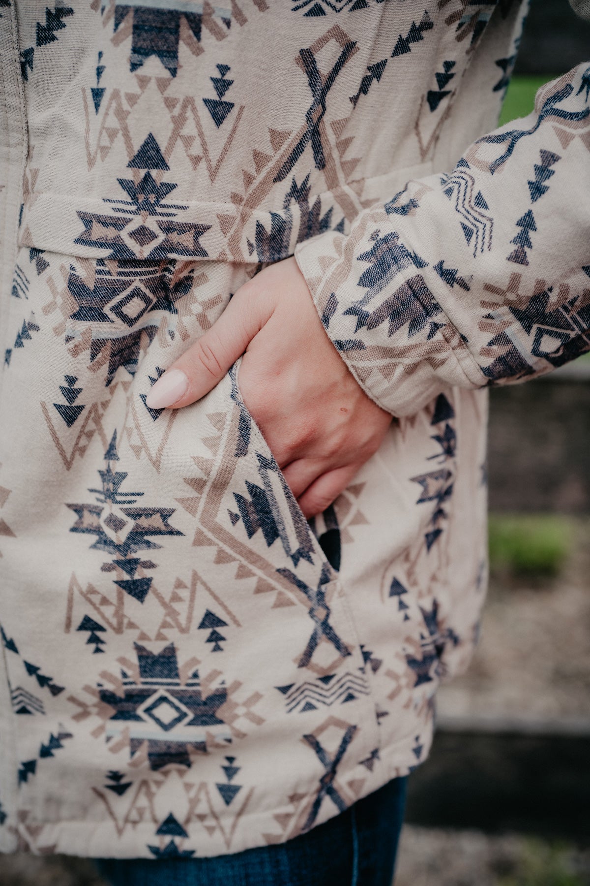 'Blakely' Women's Cream Quilted Jacket with Reversible Aztec by Hooey