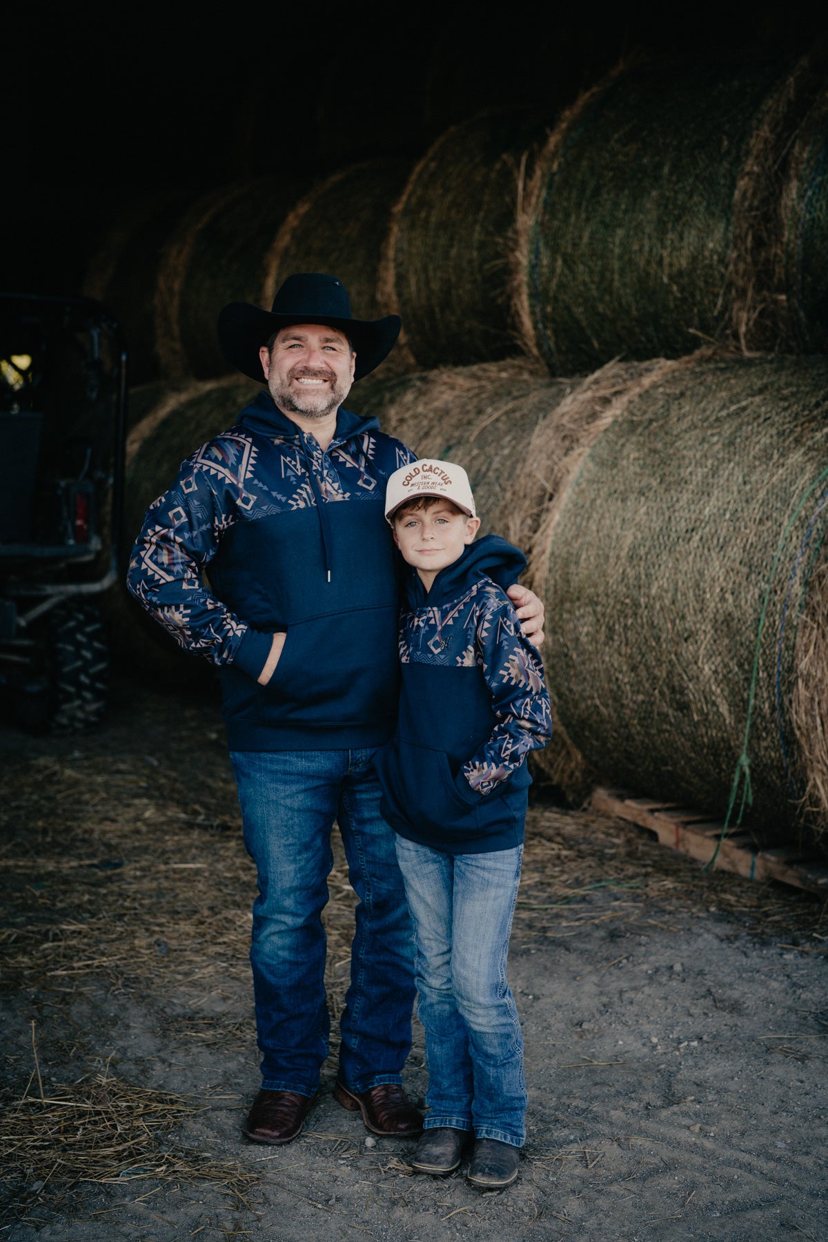 'Jimmy Jr' Boys Dark Navy Hoodie with Navy/Tan Aztec Pattern