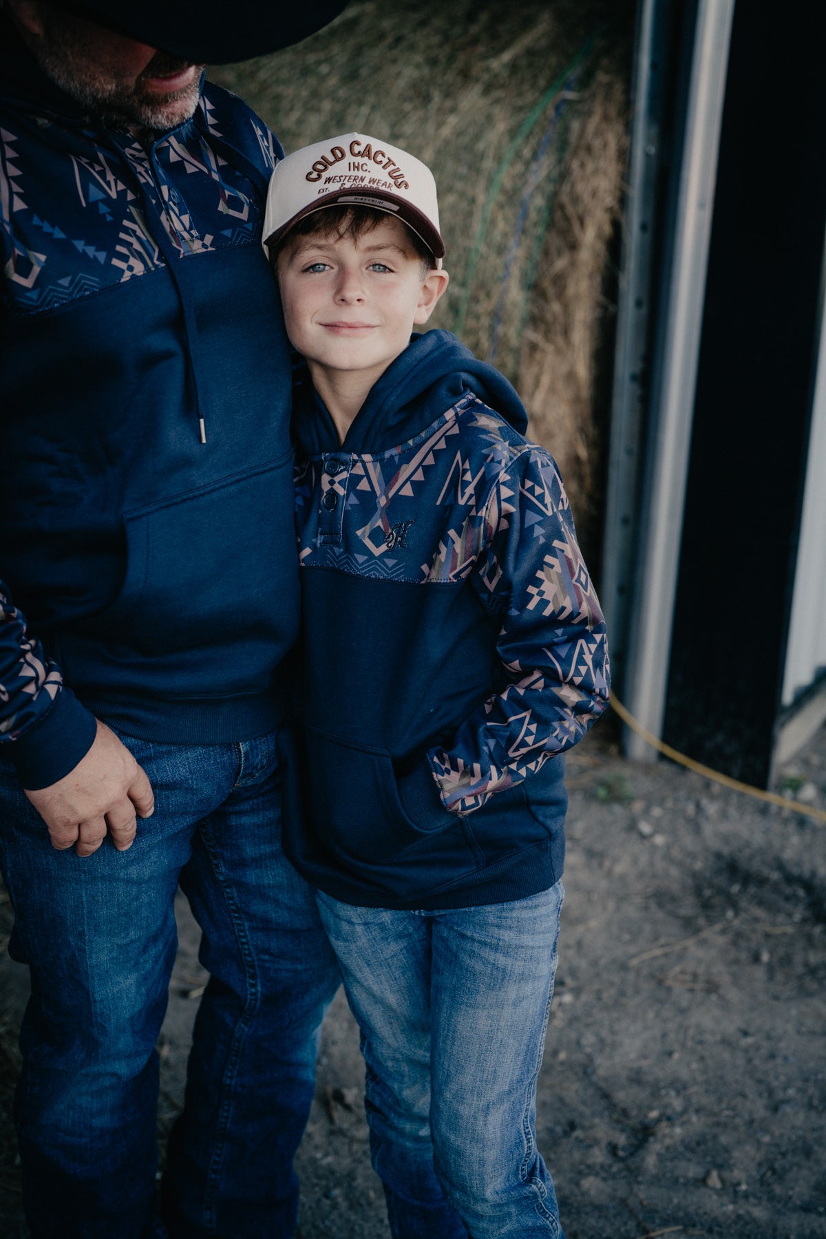 'Jimmy Jr' Boys Dark Navy Hoodie with Navy/Tan Aztec Pattern