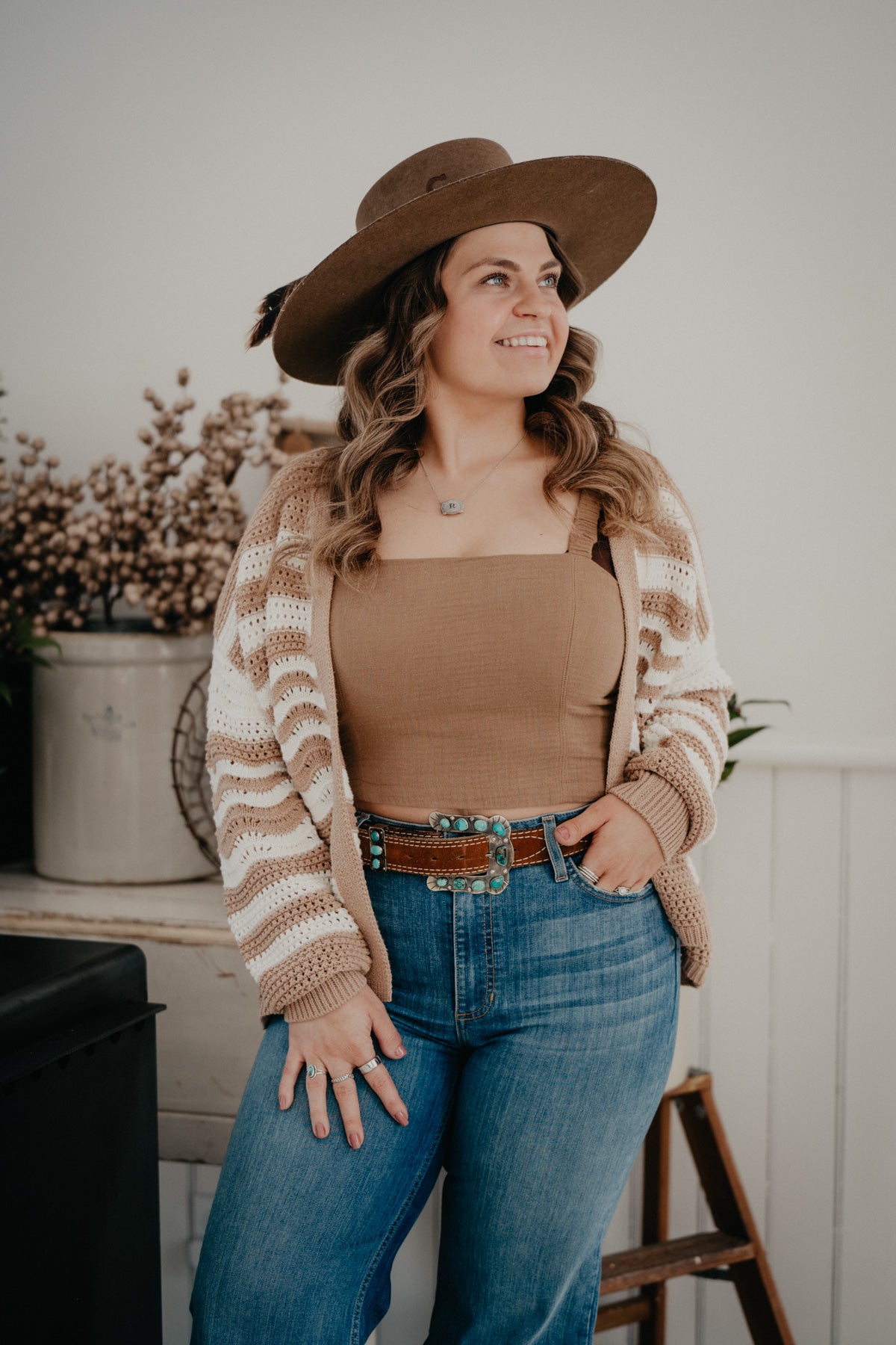 'Cambria' Driftwood Gauze Cropped Tank (XS & S ONLY)