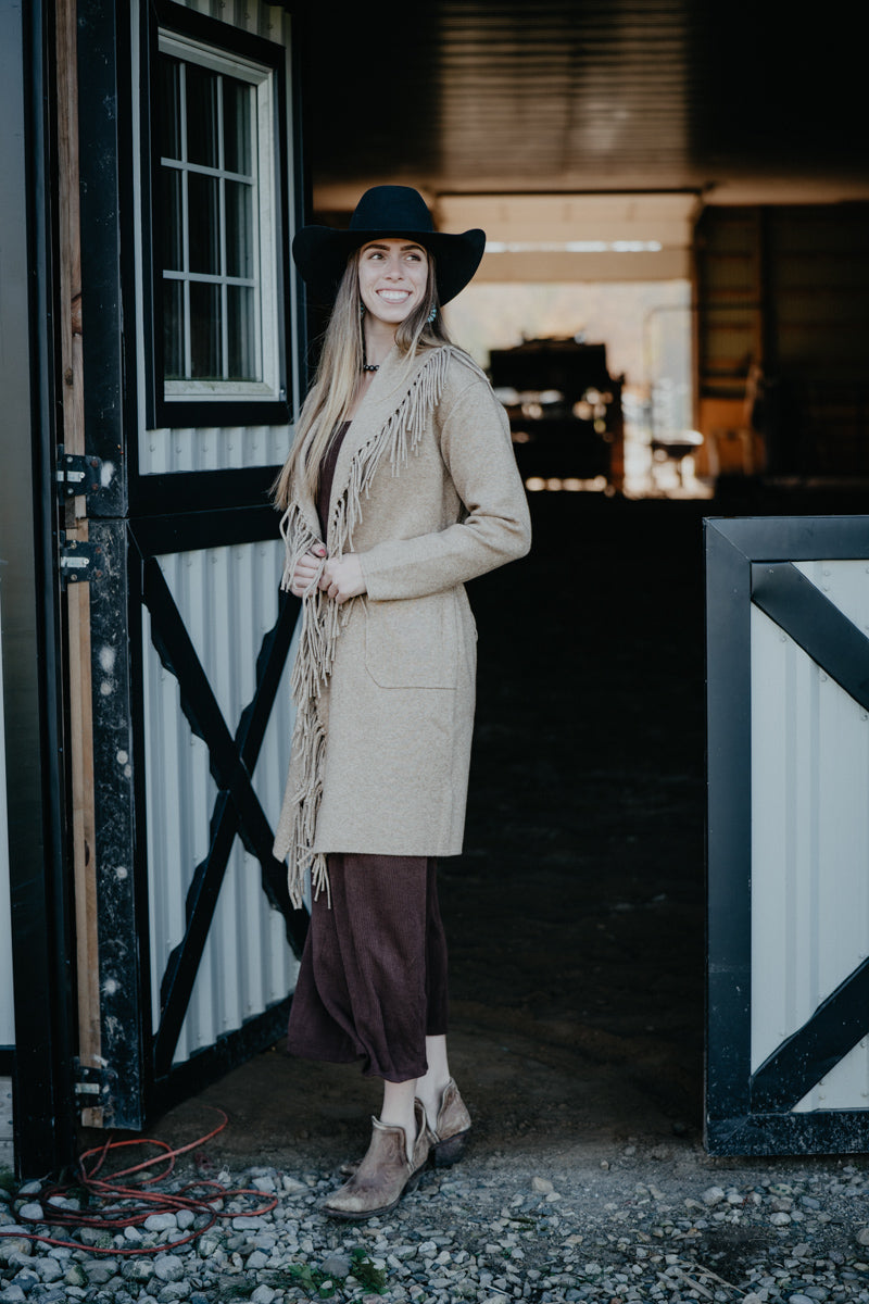 'Freida' Beige Fringe Cardigan Coat (XS-L)