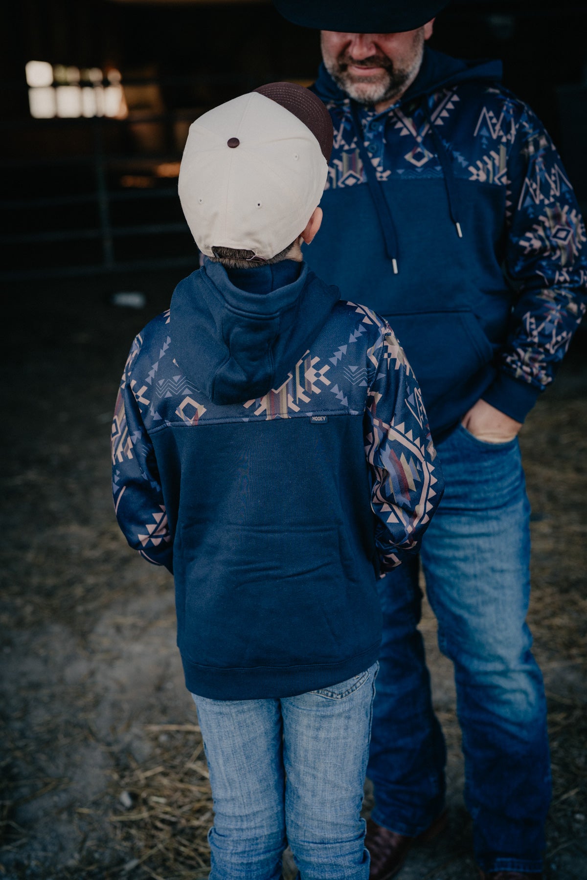 'Jimmy Jr' Boys Dark Navy Hoodie with Navy/Tan Aztec Pattern