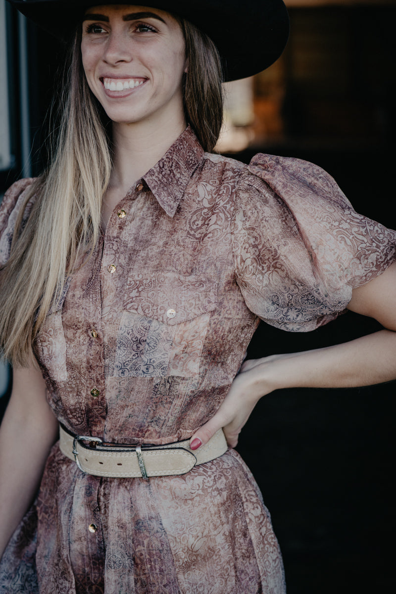 'Fannie' Metallic Paisley Print Bubble Sleeve Midi Dress (S-L)