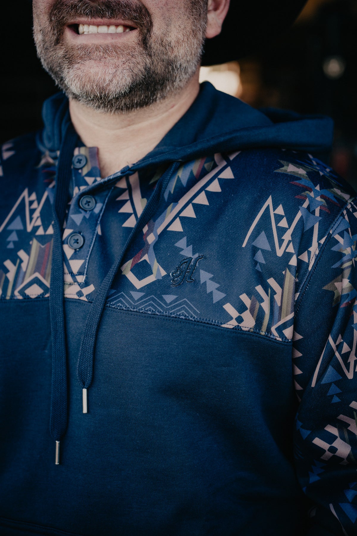 'Jimmy' Men's Dark Navy Hoody with Aztec Pattern