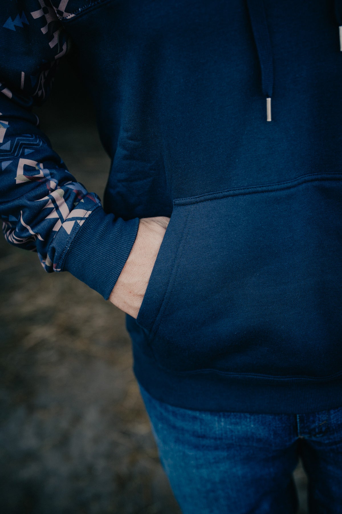 'Jimmy' Men's Dark Navy Hoody with Aztec Pattern