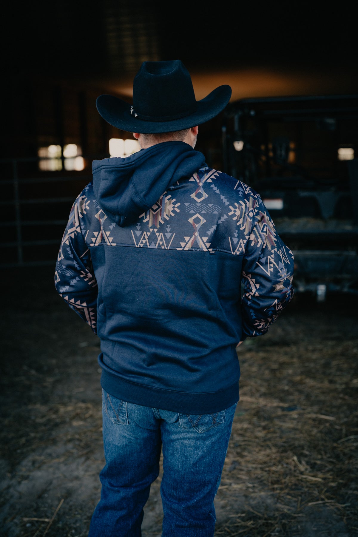 'Jimmy' Men's Dark Navy Hoody with Aztec Pattern