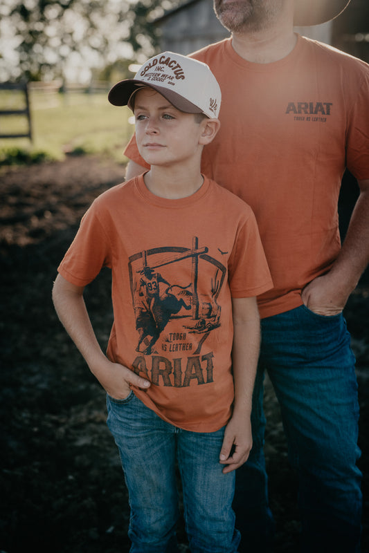'Tough as Leather' Boy's Burnt Orange T-Shirt by Ariat