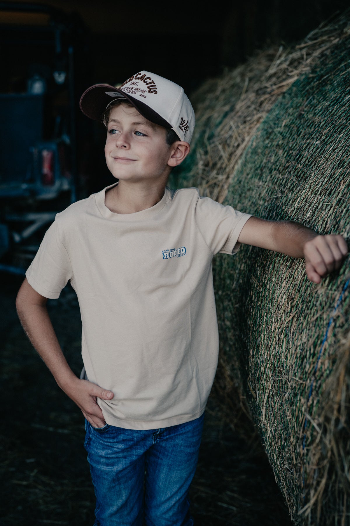 'Rank Rodeo Co' Tan Boys Crew Neck T-Shirt with Bull Rider