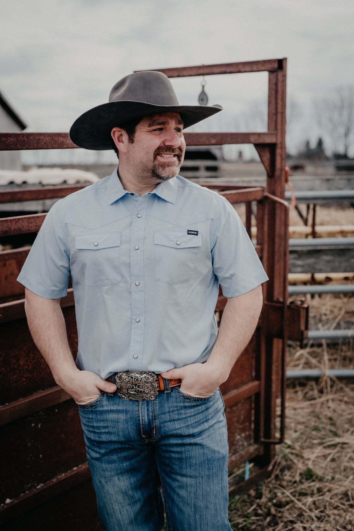 'Stephan' Light Blue Short Sleeve Pearl Snap Camp Shirt by CINCH (S-XXL)