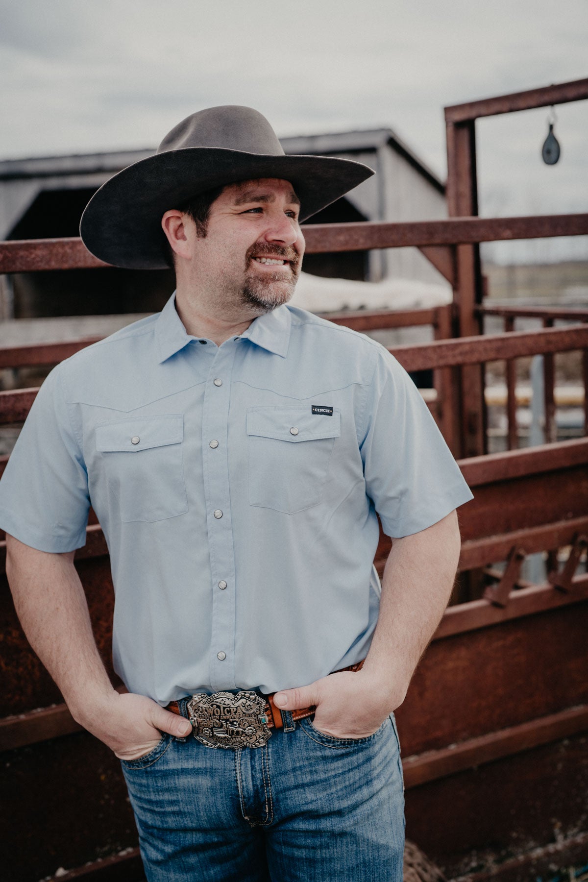 'Stephan' Light Blue Short Sleeve Pearl Snap Camp Shirt by CINCH (S-XXL)