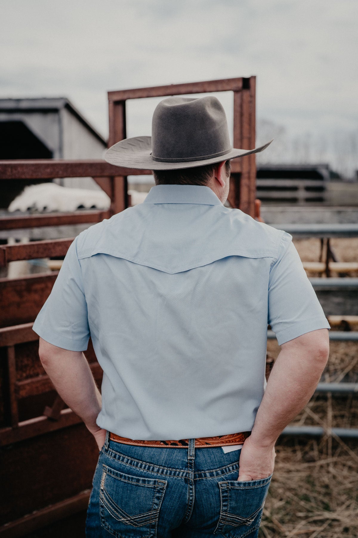 'Stephan' Light Blue Short Sleeve Pearl Snap Camp Shirt by CINCH (S-XXL)