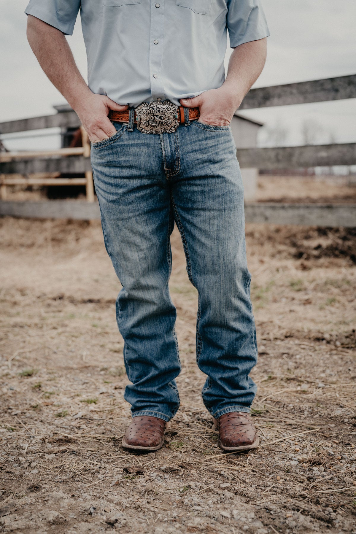 'Jack' CINCH Grant Relaxed Bootcut Mid Stone Wash Jean (28-40)